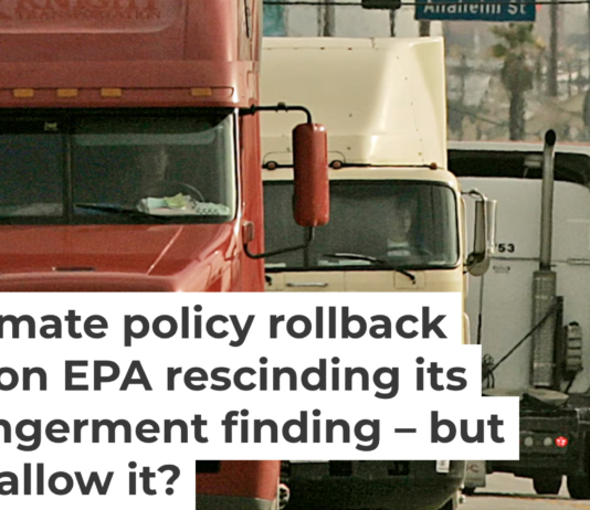 Trucks leave a smoggy Port of Long Beach in 2008, the year before the endangerment finding was released. Luis Sinco/Los Angeles Times via Getty Images